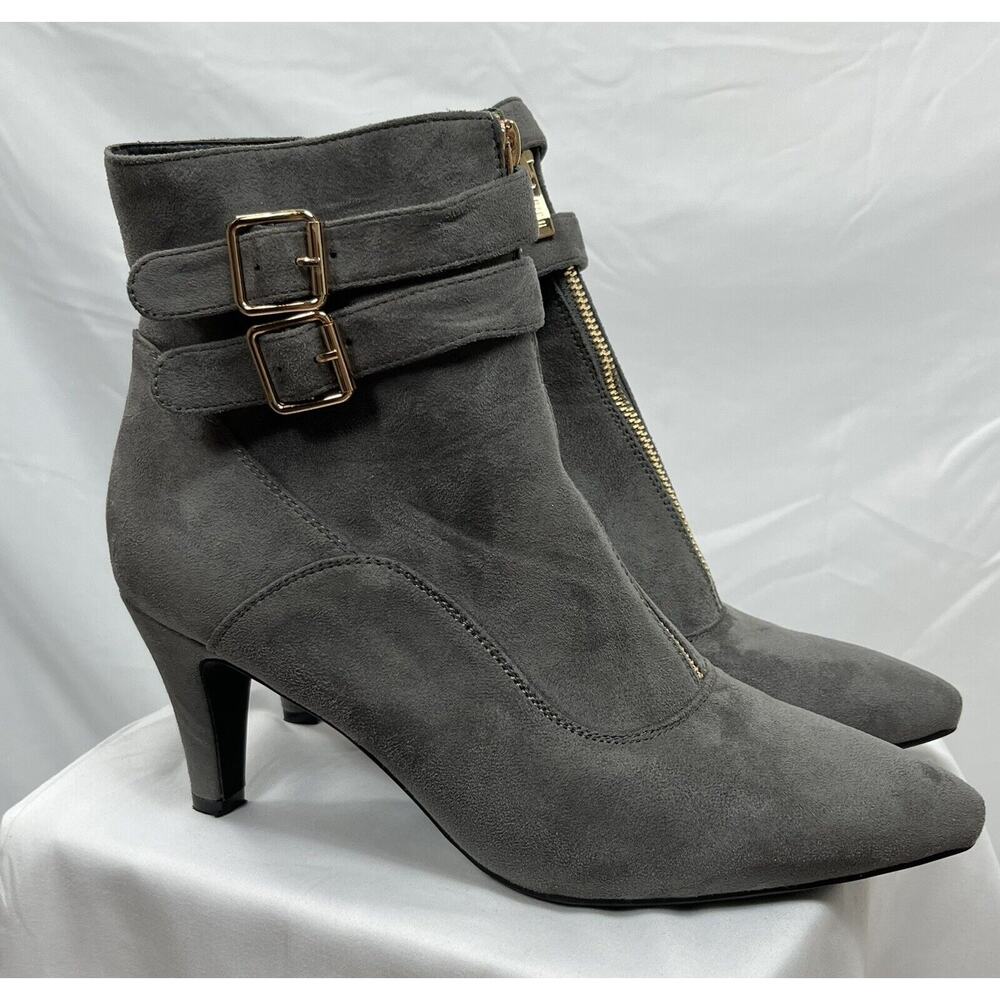 IDIFU Women's Buckle Strap Ankle Booties 3 Inch Pointed Toe Zipper Heels Size 10